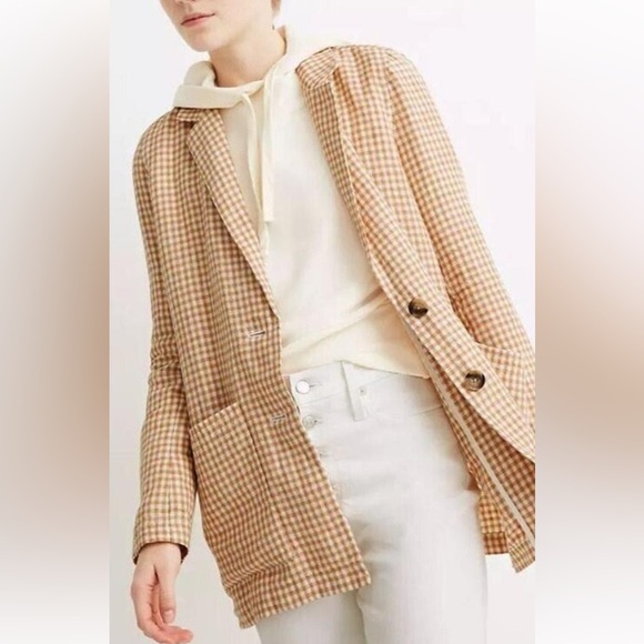 Madewell medium tan and white gingham dorset linen blazer. - Picture 3 of 11